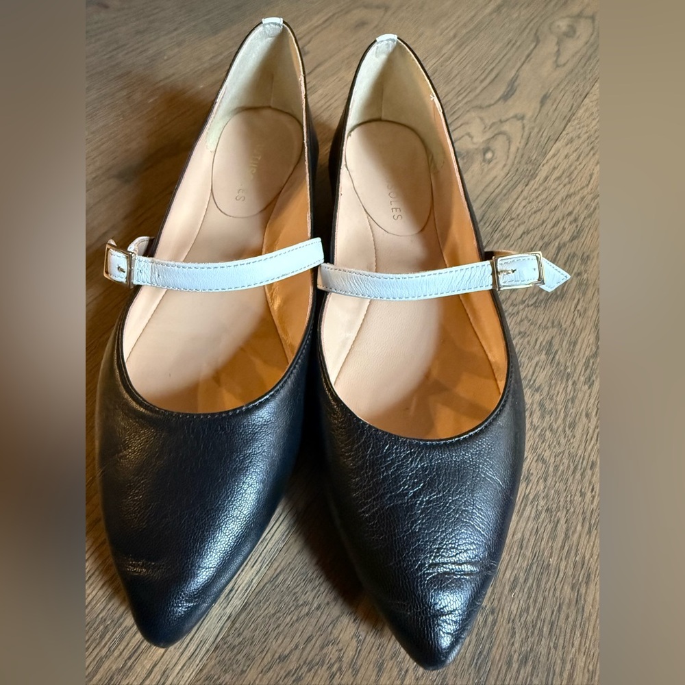 Beautiisoles Maya black leather  with white strap Mary Jane shoes. Size 9 or 40 - Picture 3 of 7
